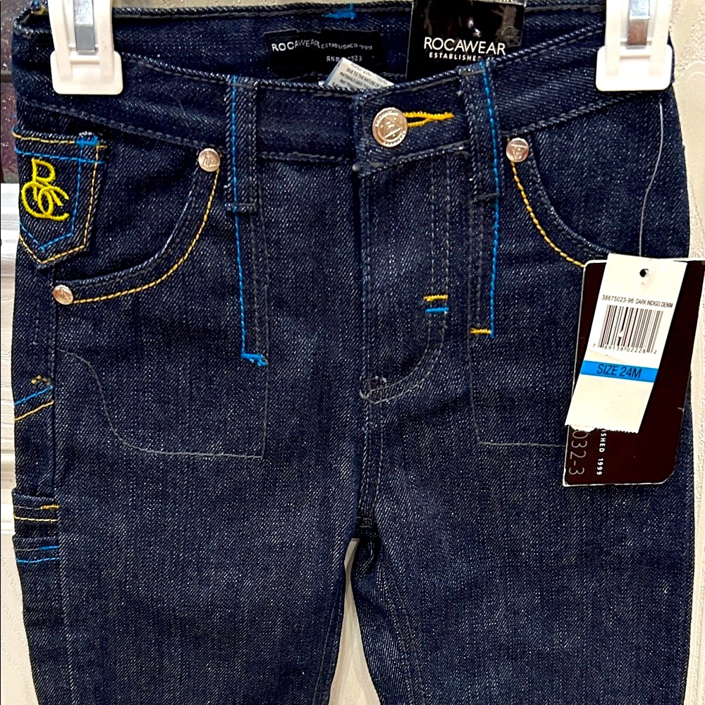 Rocawear Dark Denim Jeans with Yellow and Blue Stitching - Picture 10 of 12
